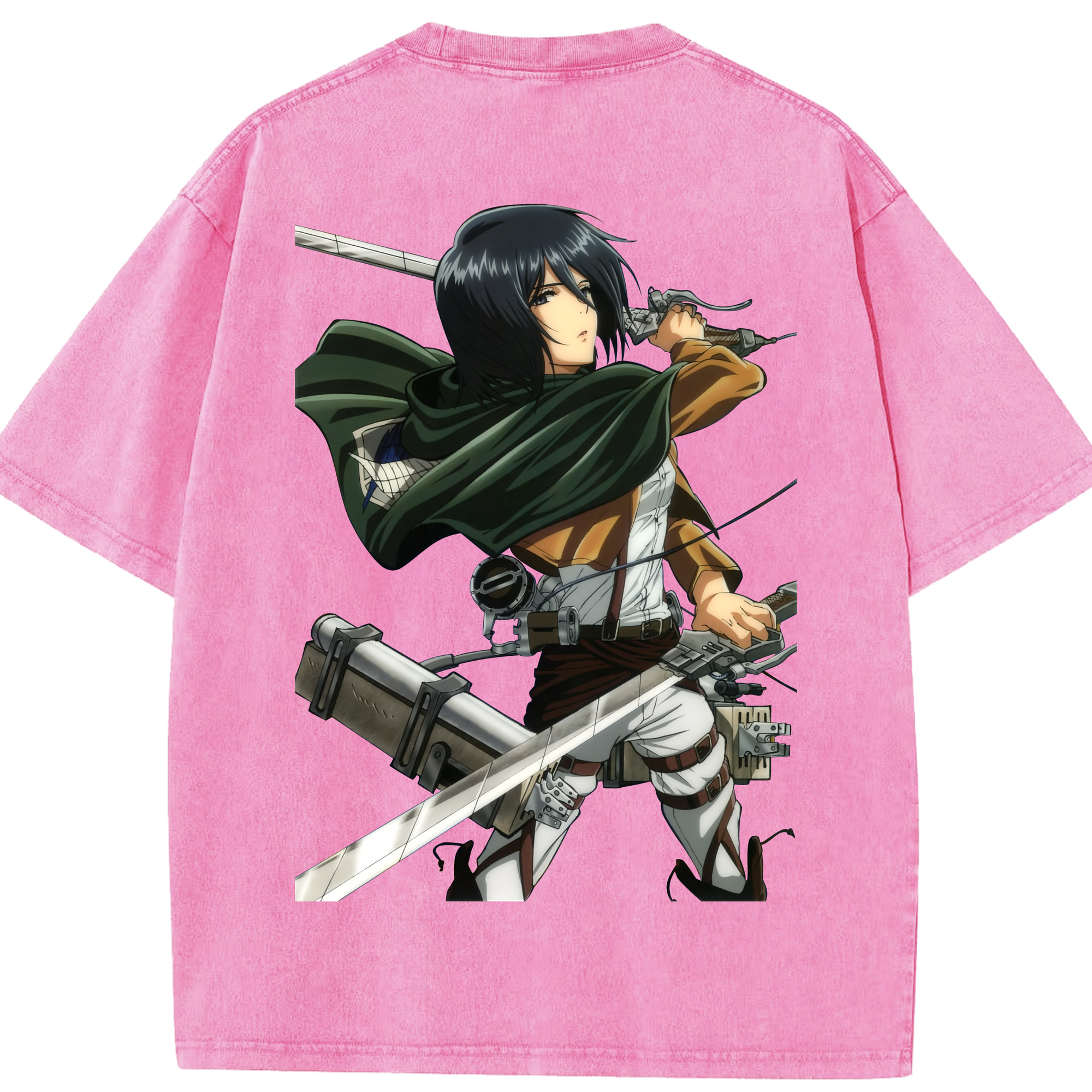 （画像用） 進撃の巨人 ミカサ·アッカーマン Attack on Titan Mikasa Ackerman 綿100% ヴィンテージ風 半袖Tシャツ（背面プリント）